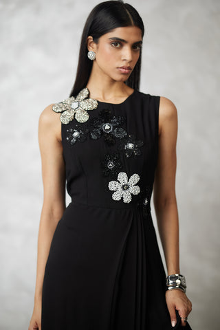Florencio black draped dress