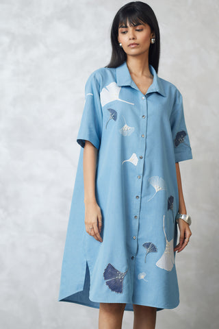 Blue ginkgo denim lounge dress