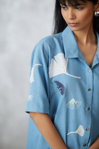 Blue ginkgo denim lounge dress