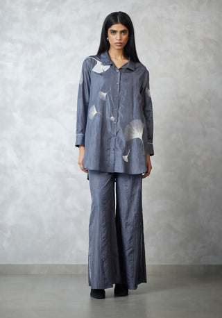 Gray ginkgo crushed shirt and pants