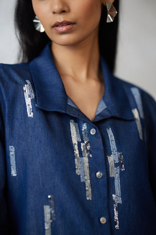 Skyline denim shirt jacket and ombre dress