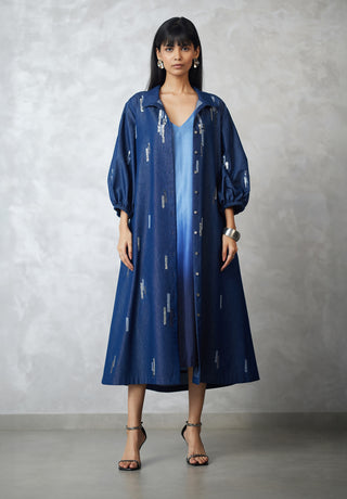 Skyline denim shirt jacket and ombre dress