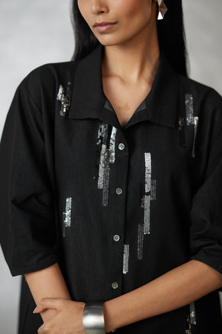 Black denim skyline bubble lounge dress