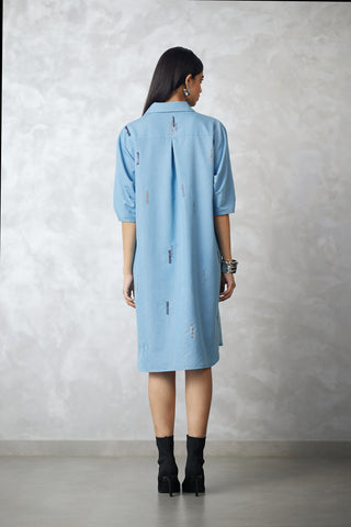 Light denim blue skyline bubble lounge dress