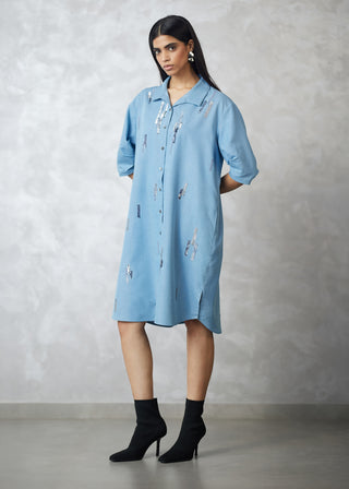Light denim blue skyline bubble lounge dress