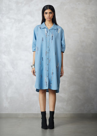 Light denim blue skyline bubble lounge dress