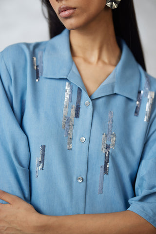 Light denim blue skyline bubble lounge dress
