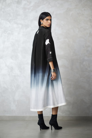 Black white ombre ginkgo jacket and denim dress