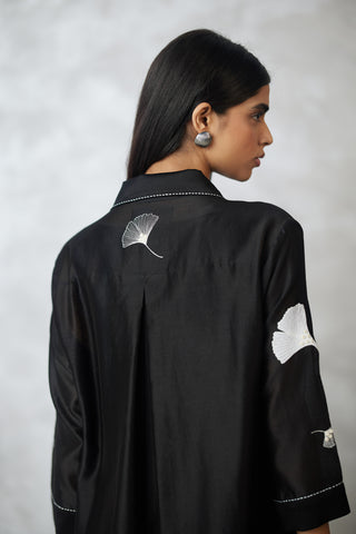 Black white ombre ginkgo jacket and denim dress