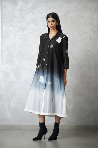 Black white ombre ginkgo jacket and denim dress