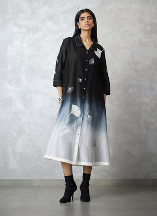 Black white ombre ginkgo jacket and denim dress