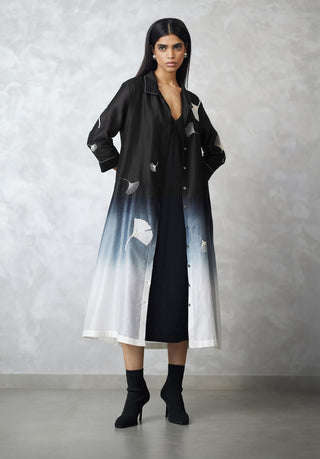 Black white ombre ginkgo jacket and denim dress