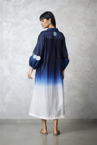 Indigo white chanderi dress