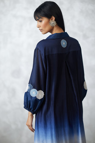 Indigo white chanderi dress