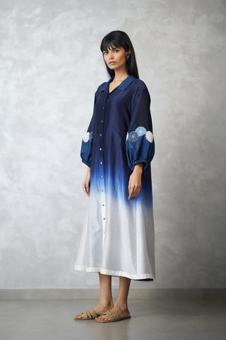 Indigo white chanderi dress