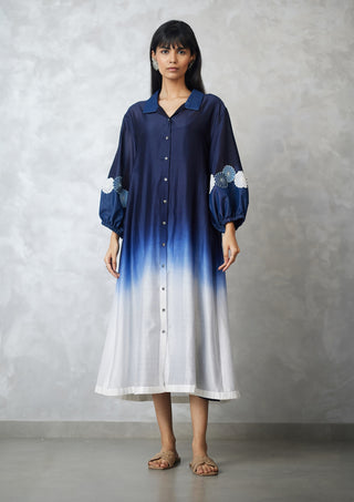 Indigo white chanderi dress