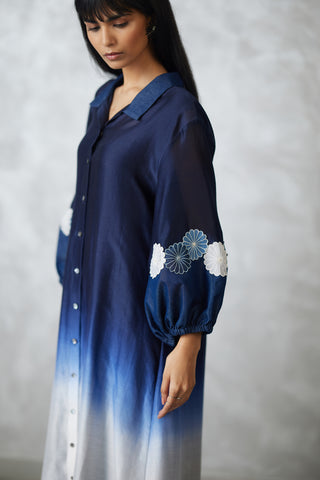Indigo white chanderi dress