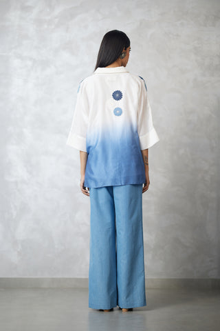 Ivory to light blue shirt and pants