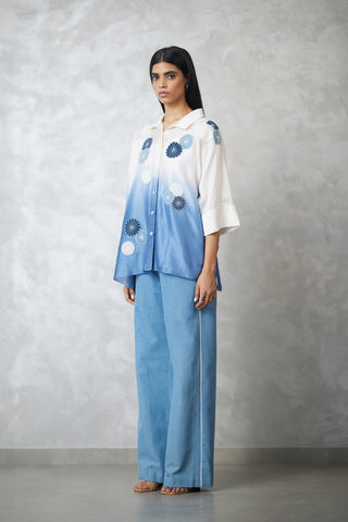 Ivory to light blue shirt and pants