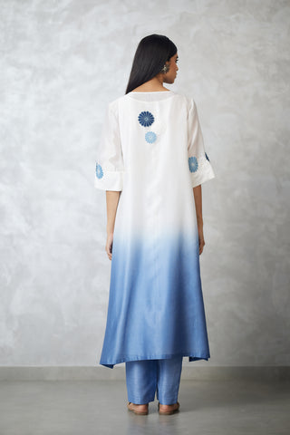 Ivory blue nova applique ombre kurta set