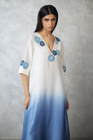 Ivory blue nova applique ombre kurta set