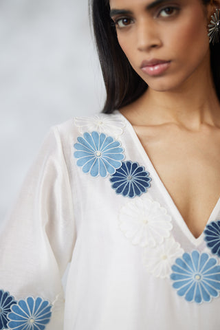 Ivory blue nova applique ombre kurta set