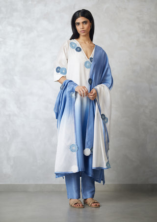 Ivory blue nova applique ombre kurta set