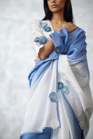 Ivory blue nova applique ombre kurta set