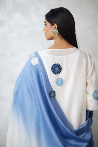 Ivory blue nova applique ombre kurta set