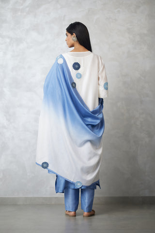 Ivory blue nova applique ombre kurta set