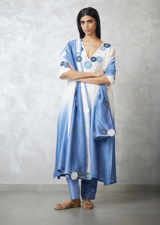Ivory blue nova applique ombre kurta set