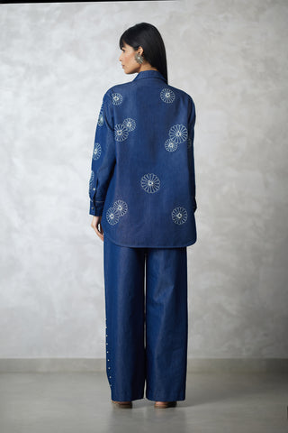 Dark blue denim shirt and pants