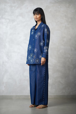 Dark blue denim shirt and pants
