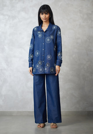 Dark blue denim shirt and pants