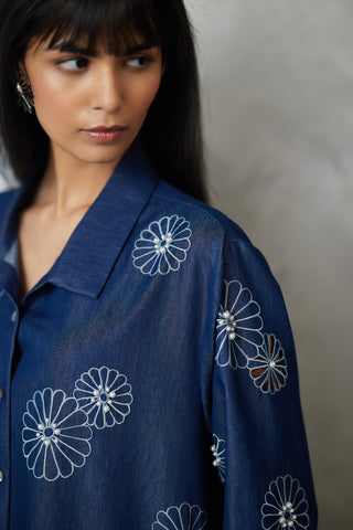 Dark blue denim shirt and pants