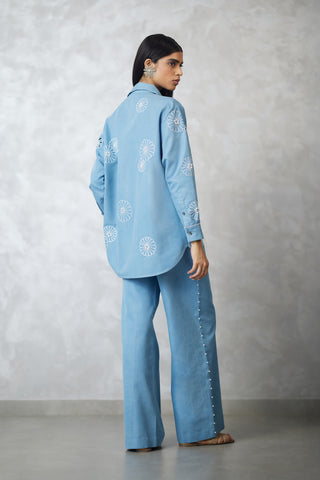 Light blue denim shirt and pants