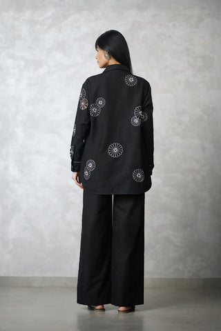 Black denim shirt and pants
