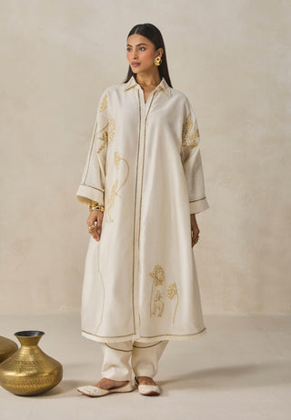 Ivory chanderi shirt kurta with salwar
