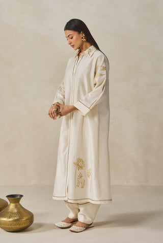 Ivory chanderi shirt kurta with salwar
