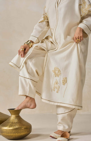Ivory chanderi shirt kurta with salwar