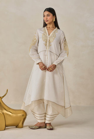 Ivory chanderi asymmetrical kurta with pants
