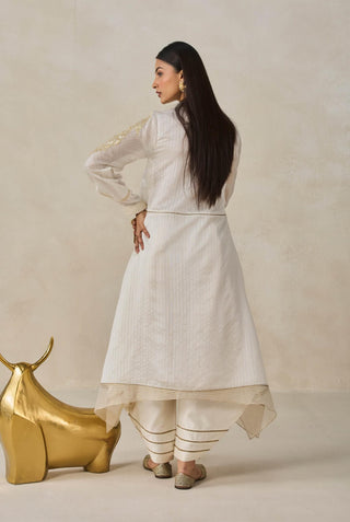 Ivory chanderi asymmetrical kurta with pants