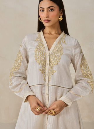 Ivory chanderi asymmetrical kurta with pants