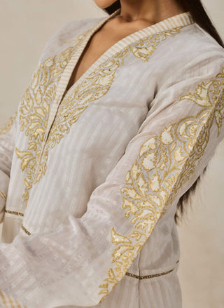 Ivory chanderi asymmetrical kurta with pants