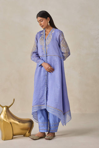 Ink blue chanderi asymmetrical kurta with pants