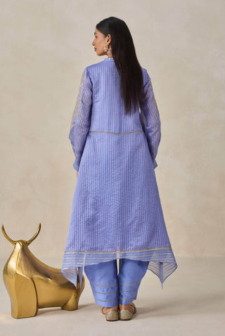 Ink blue chanderi asymmetrical kurta with pants