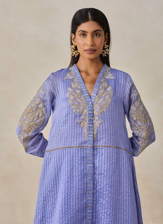 Ink blue chanderi asymmetrical kurta with pants