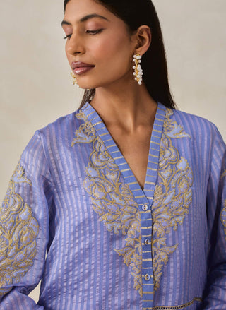 Ink blue chanderi asymmetrical kurta with pants