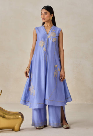 Ink blue chanderi appliqué kurta with pants