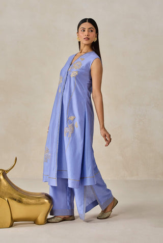 Ink blue chanderi appliqué kurta with pants
